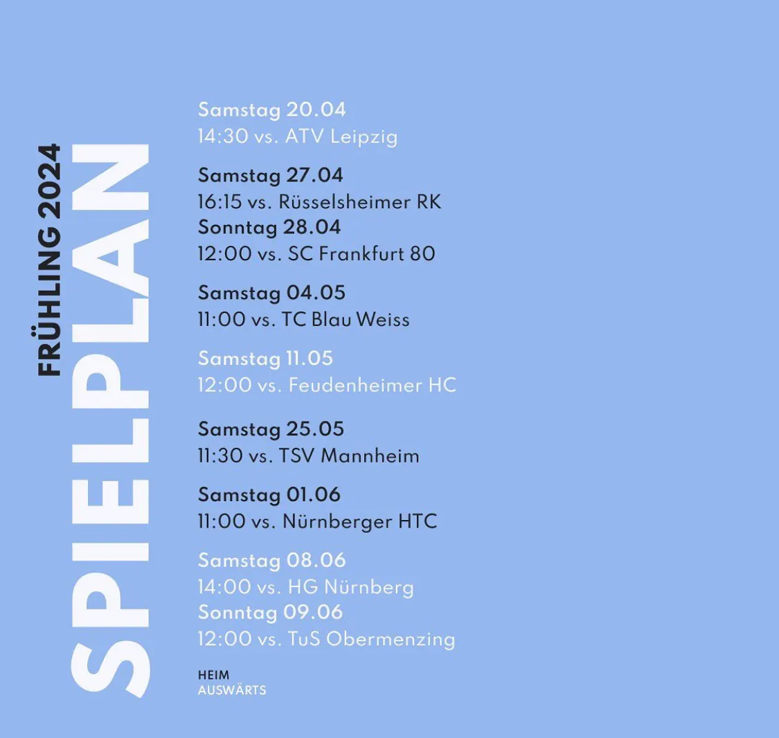 Spielplan der 1. Damen für die Rückrunde