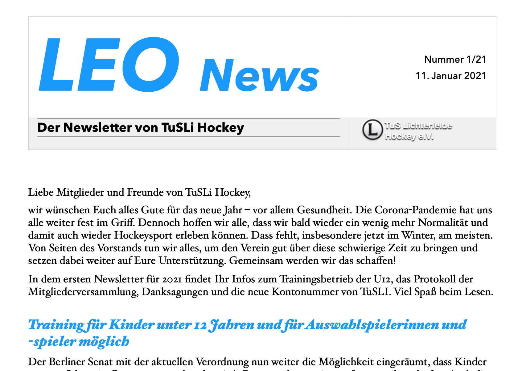 Neues Jahr, Neues von TuSLi: Newsletter LEO News 1/21